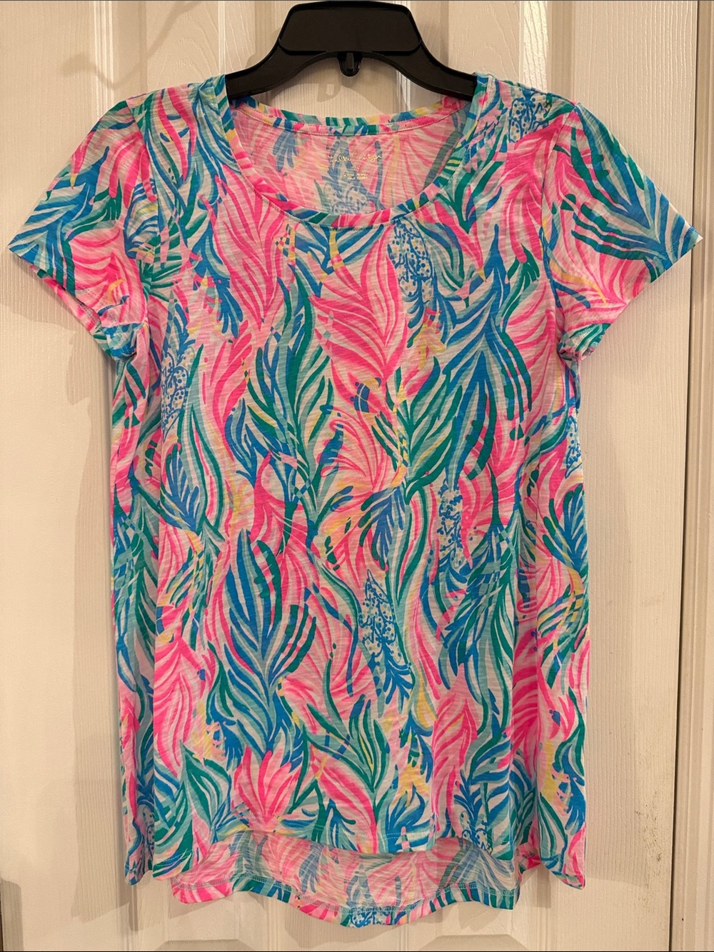 LILLY PULITZER ETTA SCOOP NECK TOP, SEA TURTLE SOIREE Size XS